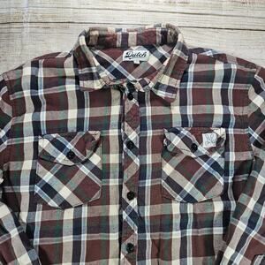 Dutch Men's Plaid Flannel Button Down Shirt L Long Sleeve Pockets *Distressed